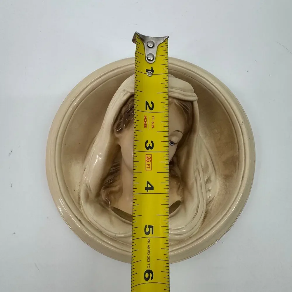 Vintage Virgin Mary Madonna Chalkware Wall Plaque Catholic Religious Art 6